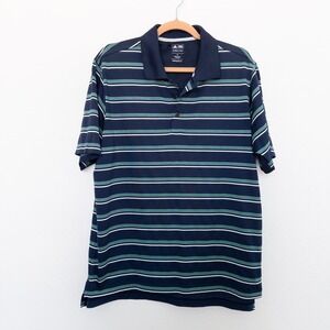 Adidas Mens Polo Shirt Size M Navy Striped Short Sleeve Clima Cool Golf Athletic